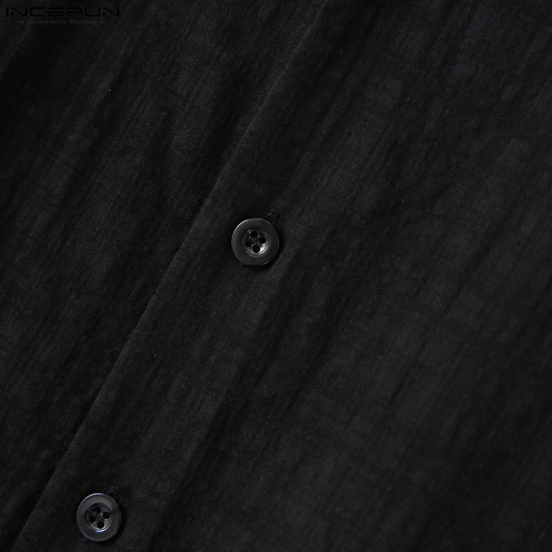 Áo sơ mi INCERUN ngắn tay dáng rộng cài khuy phong cách thời trang thanh lịch cho nam