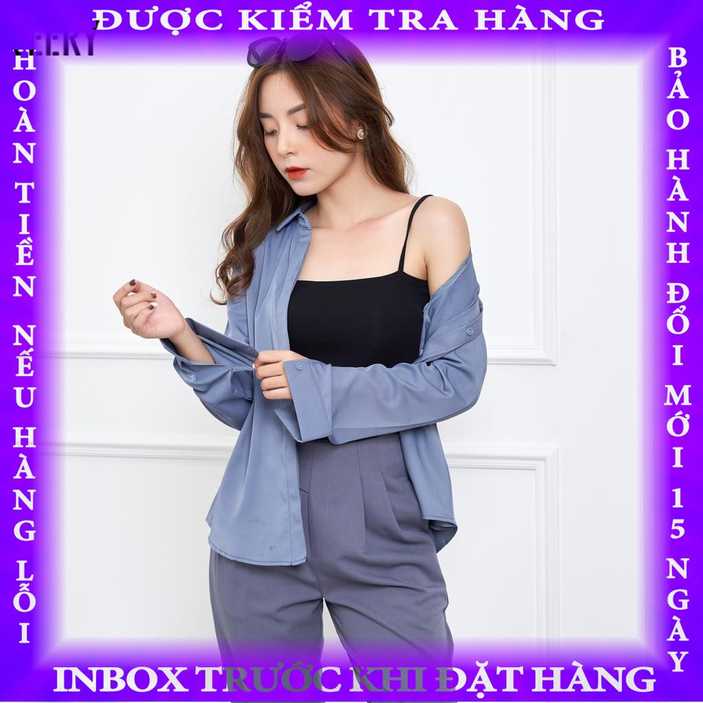 Áo sơ mi công sở nữ dài tay đẹp kiểu Hàn Quốc form rộng chất lụa cao cấp màu Trắng Đen Xanh Be LEERY SM-01 tienngo