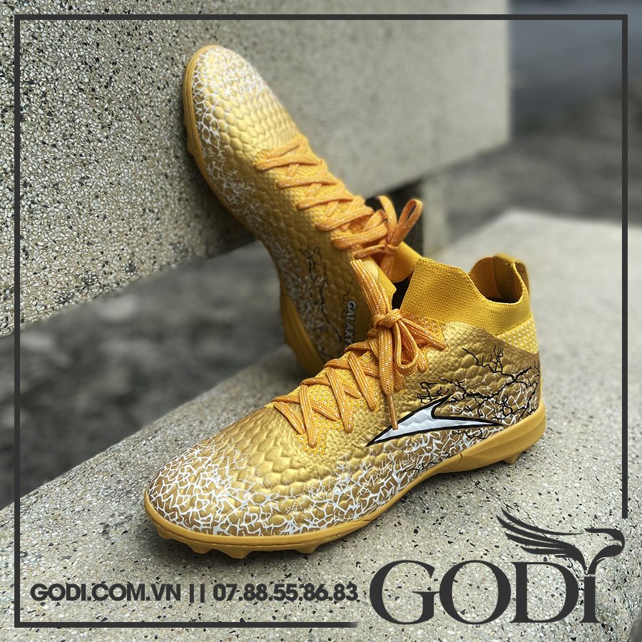 (size 40 - 44) Giày đá bóng cổ cao màu vàng - Giày bóng đá cổ thun sân cỏ nhân tạo khâu đế chắc chắn - Godi Sport
