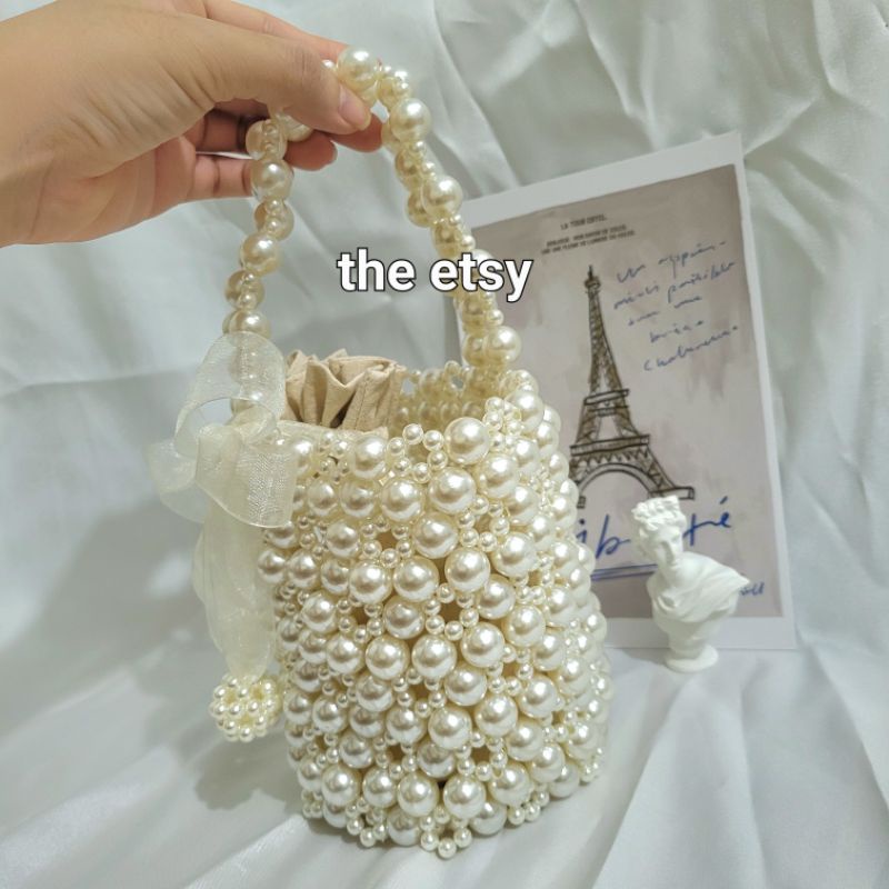 Túi Xách Nữ Đáy Tròn Handmade Làm Bằng Hạt Cườm