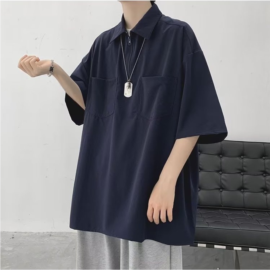 Áo Thun Polo Có Dây Kéo áo polo nam Dáng Rộng Thiết Kế áo thun có cổ Đơn Giản Thời Trang áo phông nam có cổ Hàn Quốc áo phông polo nam