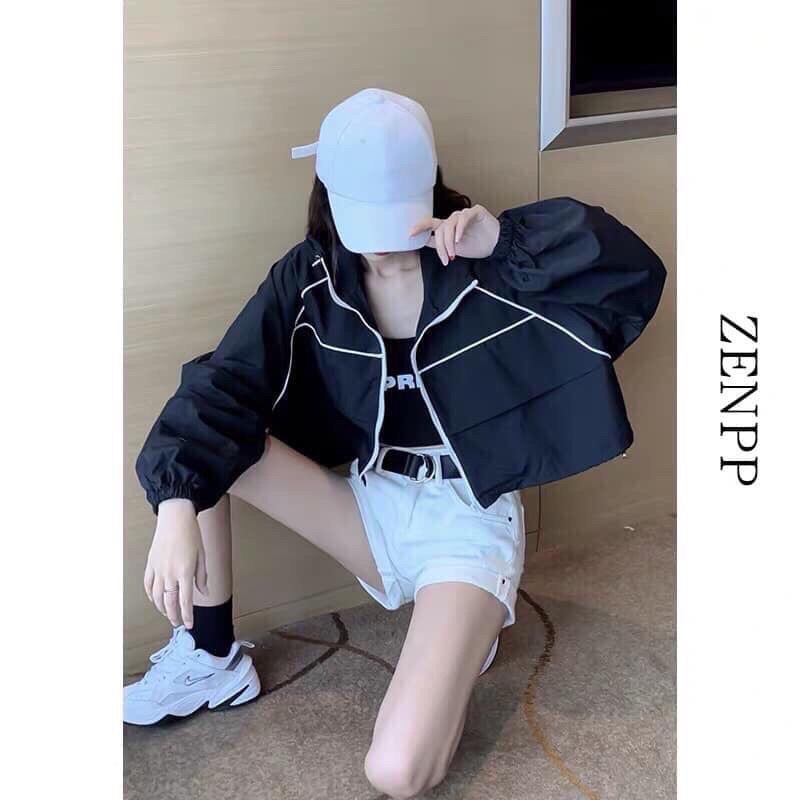 Áo khoát croptop vải dù 2 lớp