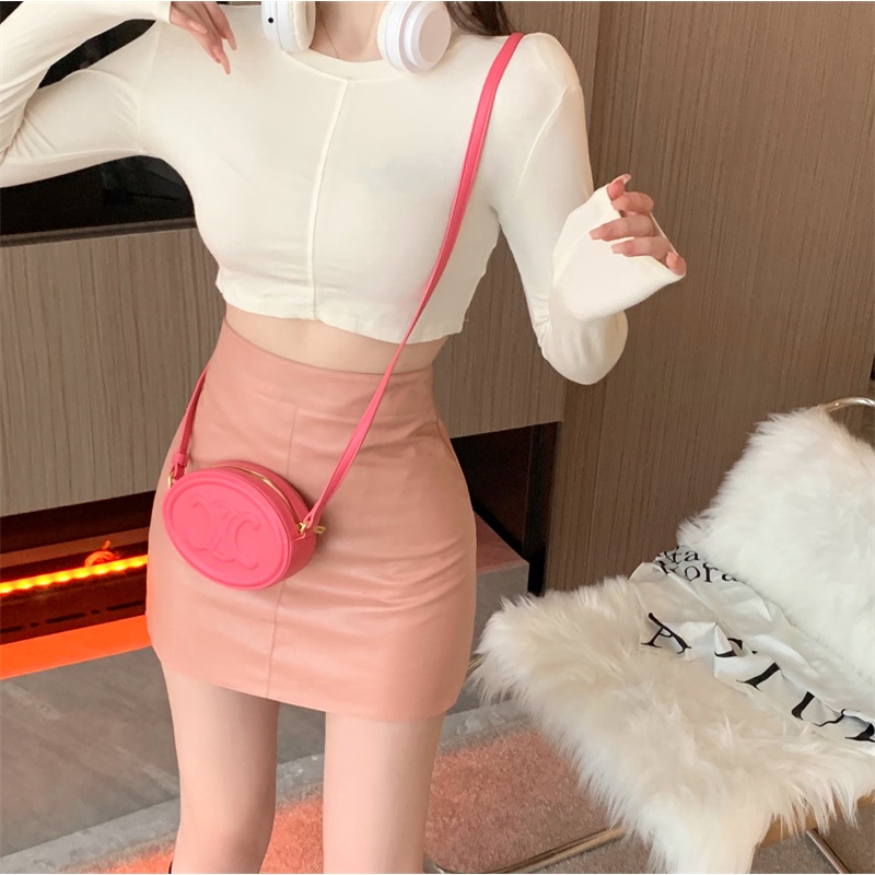 Cocory vn Chân Váy Da Chữ A Lưng Cao Dáng Ôm Đơn Giản Thời Trang Mùa Thu Cho Nữ