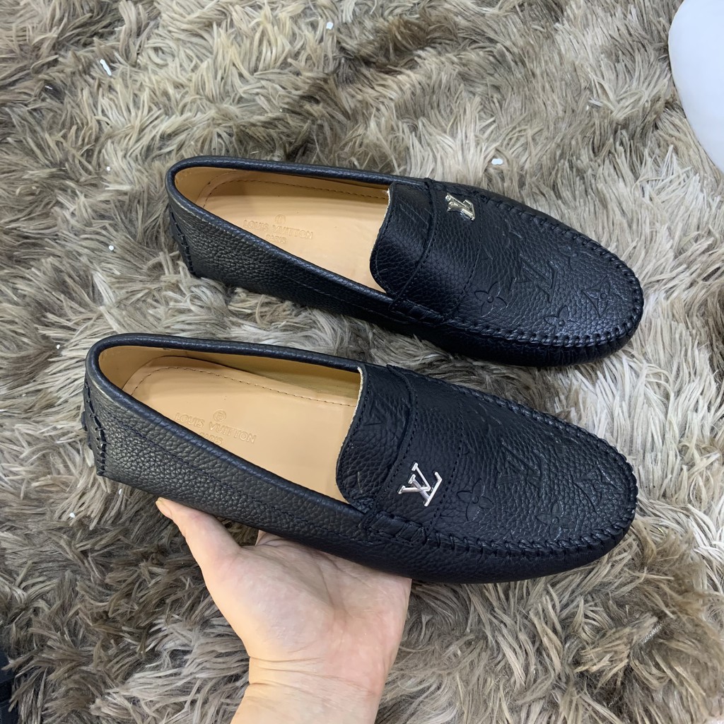 Giay lười LV cao cấp da bò thật có khuy nhấn nổi bật bảo hành 12 tháng- kèm video quay tại shop