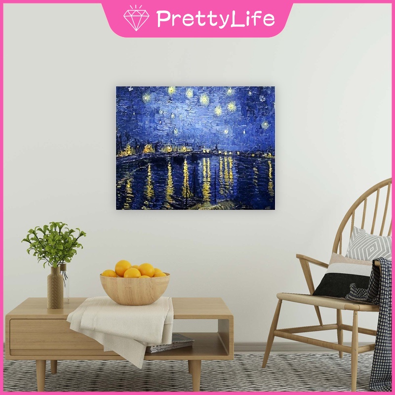 Tranh Sơn Dầu 40x50CM Tự Làm Hình Phong Cảnh Đêm Đầy Sao