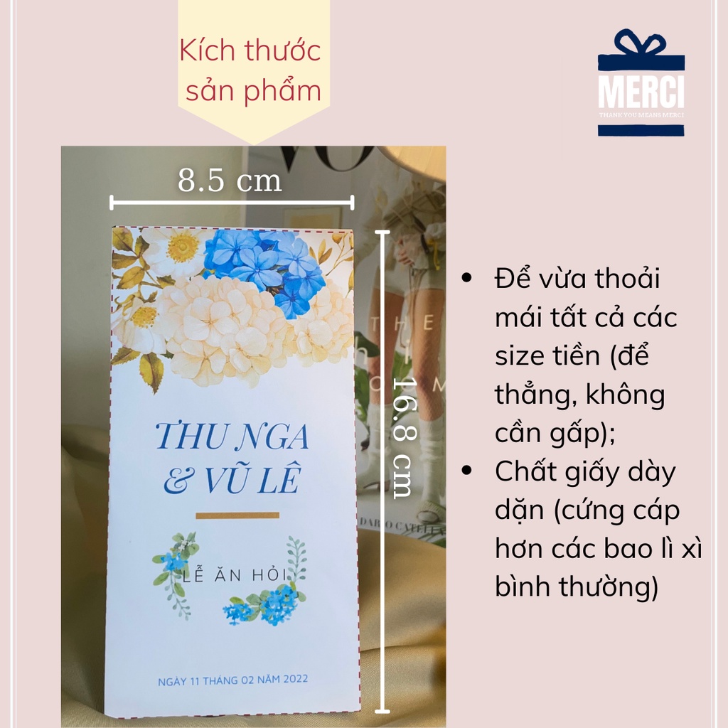 Lì xì đám cưới / Lì xì ăn hỏi bê tráp in tên và hình chibi thiết kế sẵn