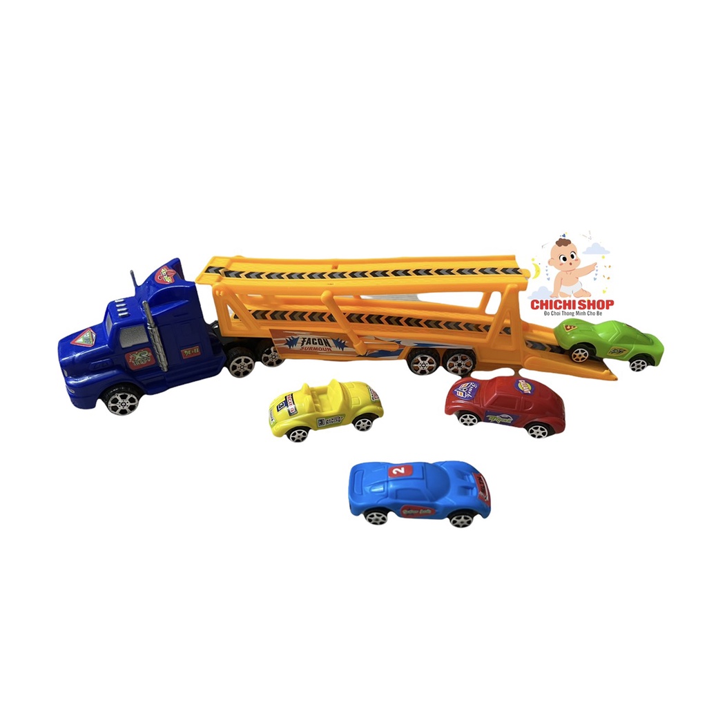 Đồ Chơi Chính Hãng Xe Container Đầu Kéo Chở 4 Xe Con - Hàng Nhựa Long Thủy Việt Nam