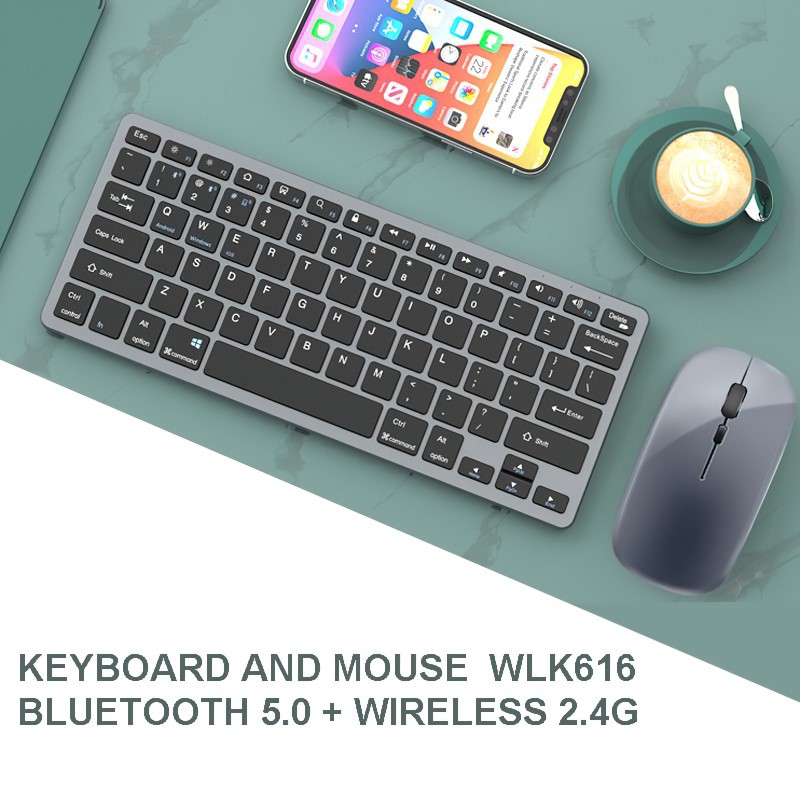 Bộ Bàn phím chuột không dây mini W616 - pin sạc - đa kết nối bluetooth 5.0 + 3.0 + Usb wireless 2.4G | BigBuy360 - bigbuy360.vn