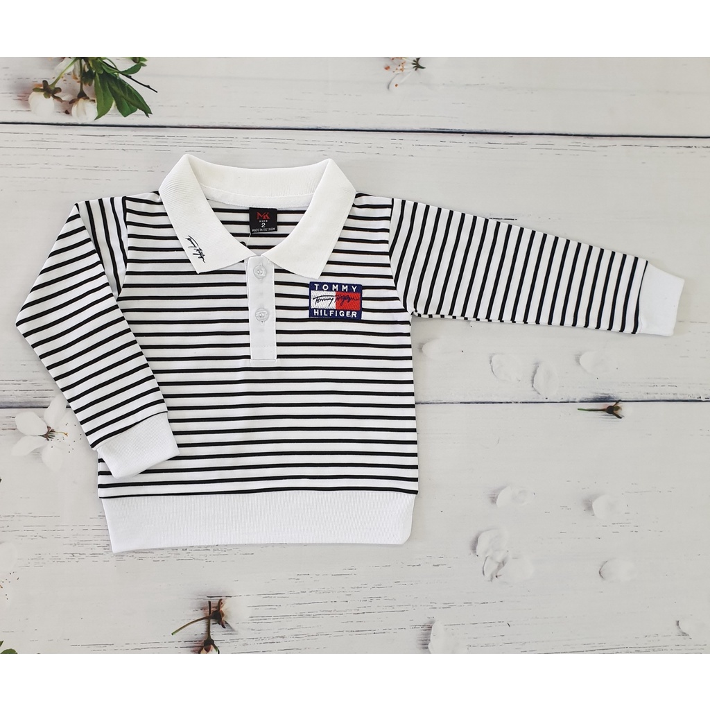 Áo thun polo bé trai tay dài. Áo cổ bẻ dài tay,thêu T_MY  từ 8kg-30kg