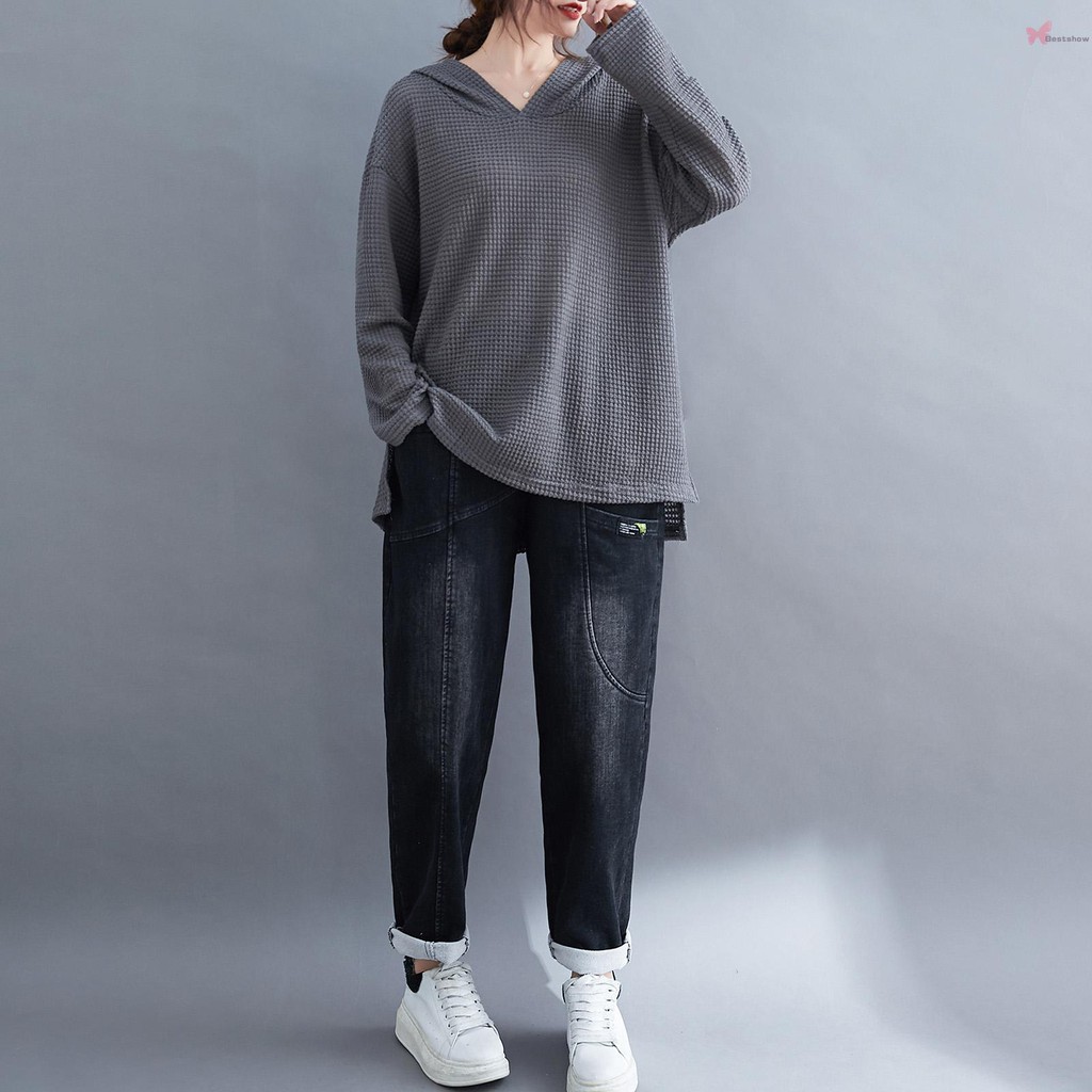 Áo Hoodie Tay Dài Dáng Rộng Xẻ Tà Sau Lưng Thời Trang Cho Nữ