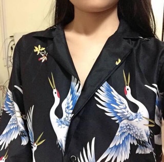 Sơ Mi Lụa Hình Hạc Mới ( ảnh thật 3 ảnh cuối )