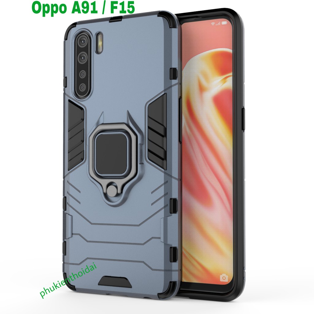 Ốp lưng Oppo A91 / Oppo F15 Iron Man Iring chống sốc chống va đập mạnh siêu bền giá đỡ mặt lưng