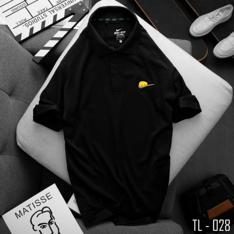 Áo thun nam có cổ polo ngắn tay trơn thêu logo nk