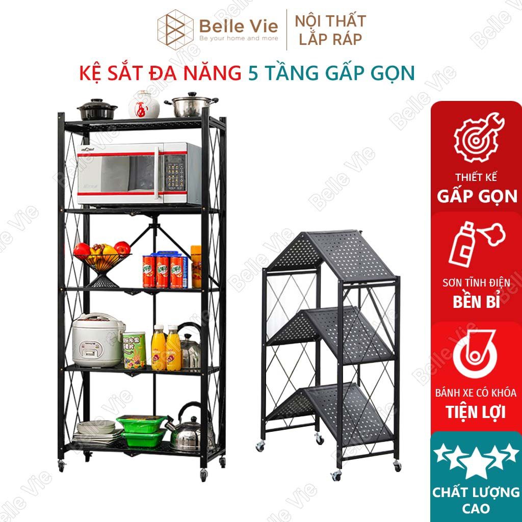 Kệ Sắt Gấp Gọn BELLEVIE Kệ Sắt Đa Năng Kệ Bếp Có Bánh Xe Sơn Tĩnh Điện Cao Cấp