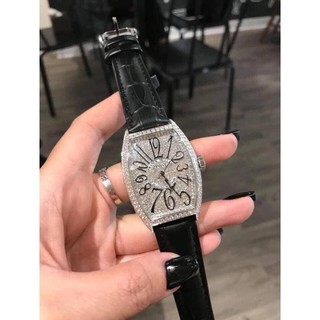 (Thẻ bảo hành 12 tháng) (Franck muller) Đồng hồ nữ Franck muller full đá, dây da cao cấp  - Frank muller geneve