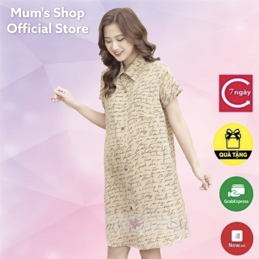 Đầm bầu 😍 FREESHIP 😍 váy voan nâu hình chữ cổ đức