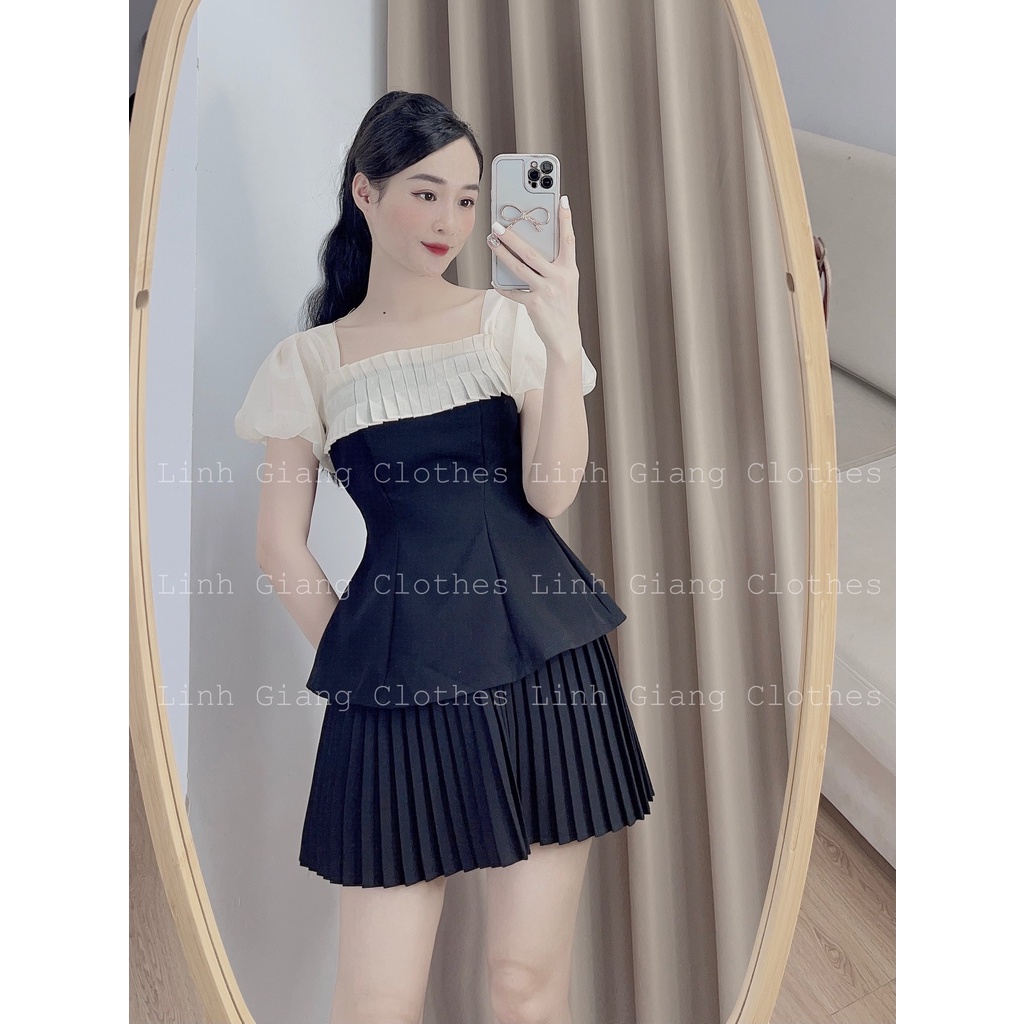 Set Áo Chân Váy Xòe Ngắn Xếp Ly Siêu Xinh Có Ảnh Thật Kèm Theo