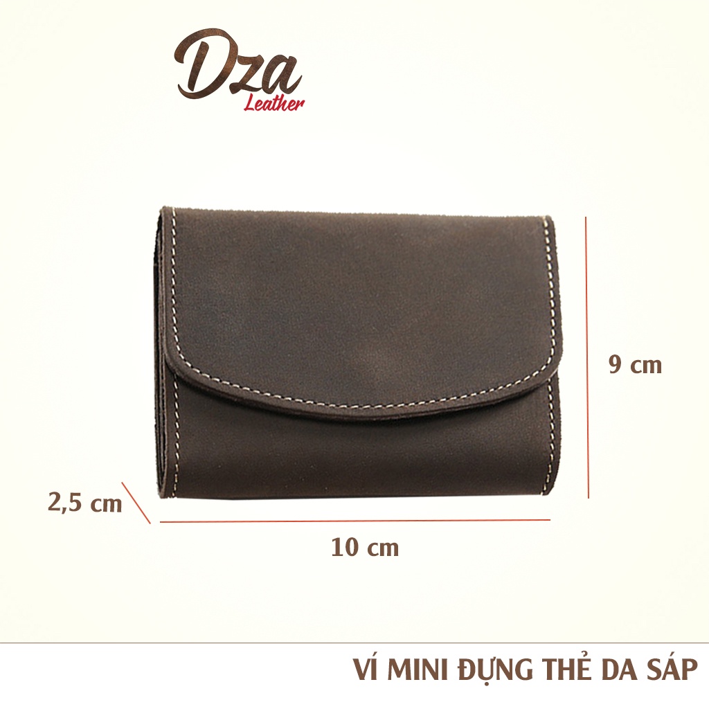 Bóp ví mini đựng tiền và thẻ da sáp nam nữ cao cấp nhỏ gọn sang trọng, ví da thật phong cách vintage Dza leather