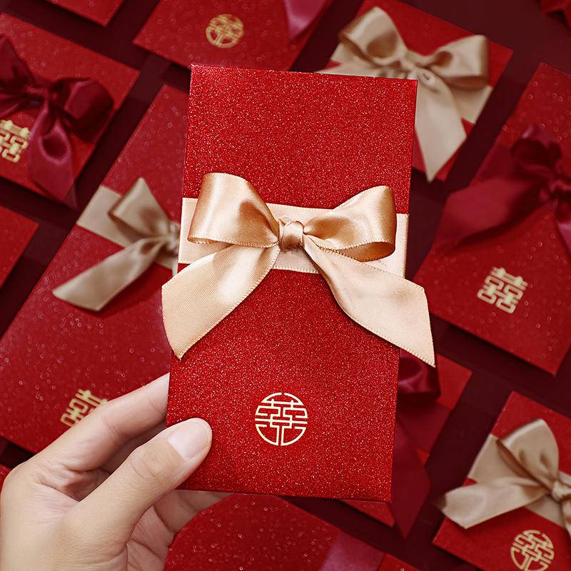 Bộ 2-6 Bao Lì Xì Đính Nơ Màu Đỏ Phong Cách Trung Hoa Dễ Thương 2-6pcs Wedding Red Packet Angpao Packets Angpau Money Envelope Long Cute Angpow Gift Paper Gold Colour Large Big Small Chinese Wedding Decoration Golden Bow