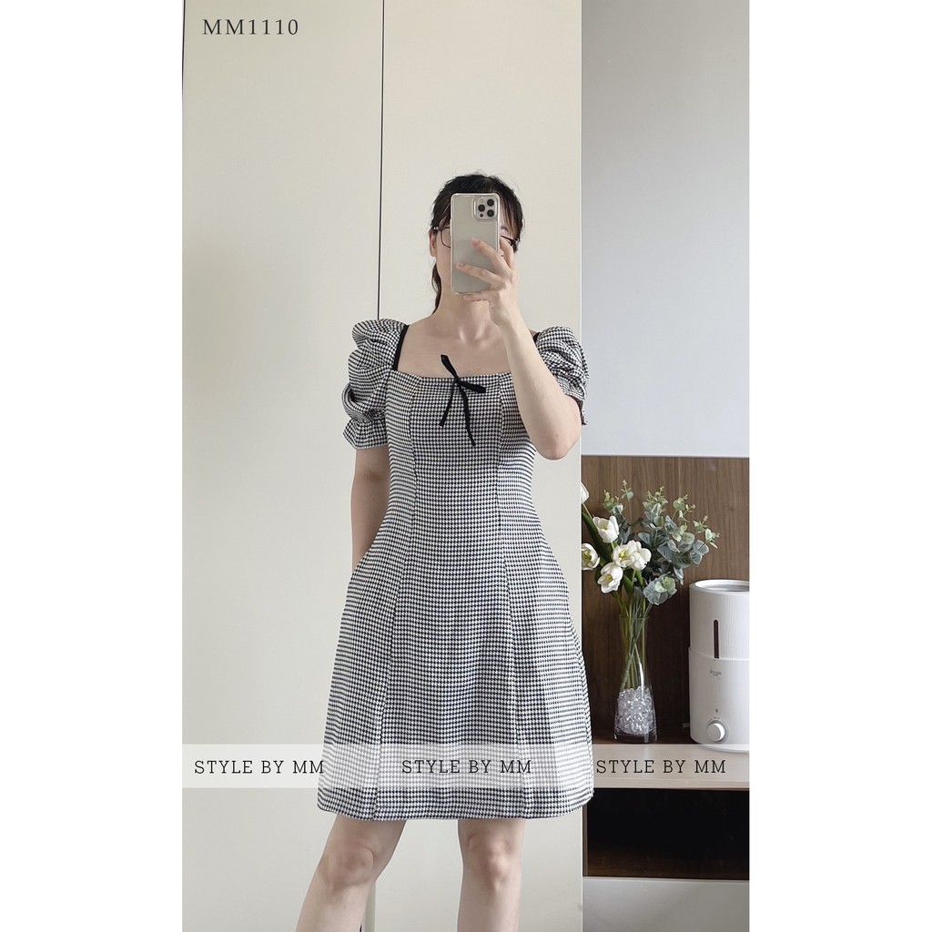 Đầm Nữ Dễ Thường, Đầm Đẹp Váy Cổ Vuông Tay Bồng Cách Điệu Chất Liệu Đũi Hàn - Thời Trang Thiết Kế Style By MM | BigBuy360 - bigbuy360.vn