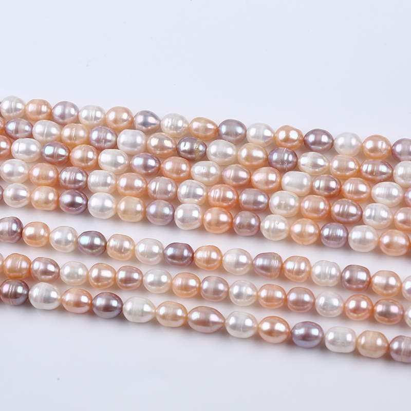 Hạt Ngọc Trai Tự Nhiên 8-9mm Màu Trắng Hồng Tím / Nước Ngọt Hình Gạo Ba Màu Tự Nhiên Phụ Kiện diy