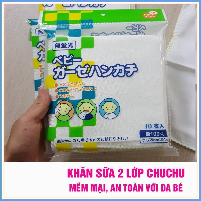 Túi 10 Chiếc Khăn Sữa Nhật Chu Chu - Khăn Sữa Xô Chất Đẹp Cho Bé