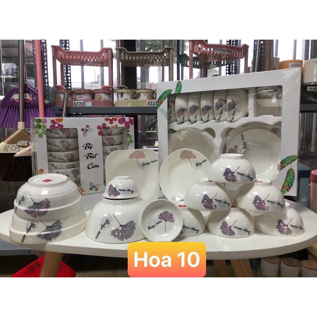 Bộ 11 món -tô sứ kèm đĩa và sáu chén cơm kèm mắm tiêu