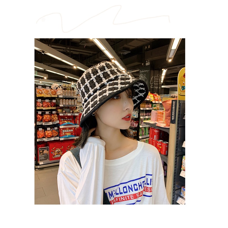 Mũ bucket dạ kẻ thu đông phong cách Hàn Quốc - Nalita shop