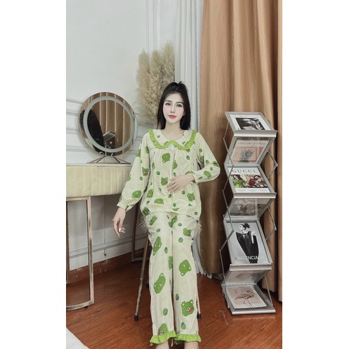 Bộ Bầu ,sau sinh có khoá ti tiện lợi ,cổ bèo hình siêu cute,Chất Đũi Hàn siêu mềm mịn ,thấm hút mồ hôi ,freesize 43-68kg