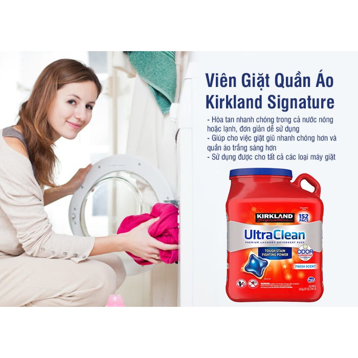 Viên Giặt Quần Áo Kirkland Signature Ultra Clean 152 Viên