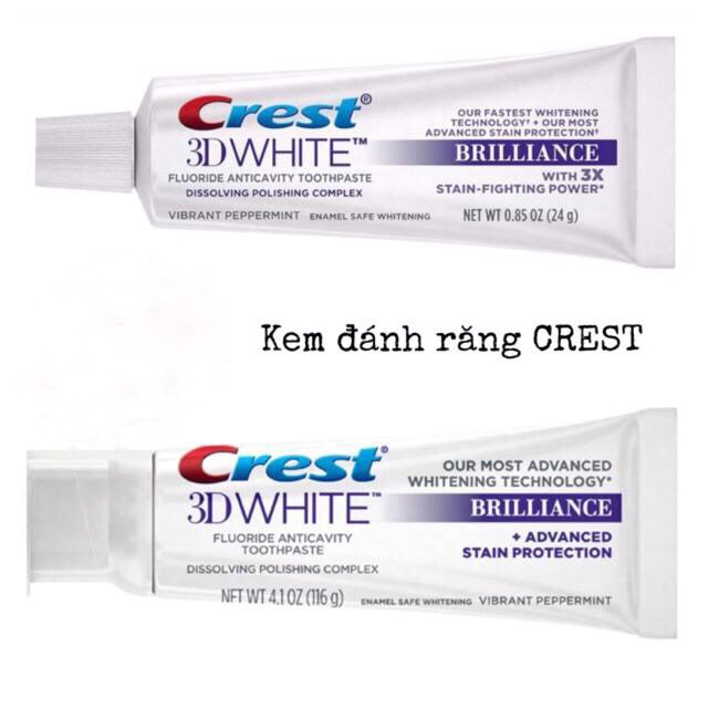 [HÀNG MỸ Date 2023] Kem đánh răng làm trắng Crest 3D White Brilliance 116g - 24g