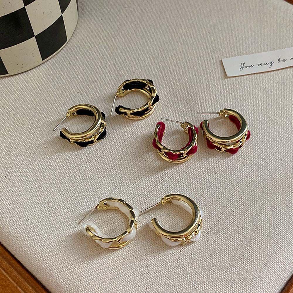 Bông Tai Mạ Bạc 925 Kiểu Dáng Thanh Lịch Hợp Thời Trang|Bông Tai Vải Nhung Hình Học Đính Kim Xích Kim Loại Thời Trang