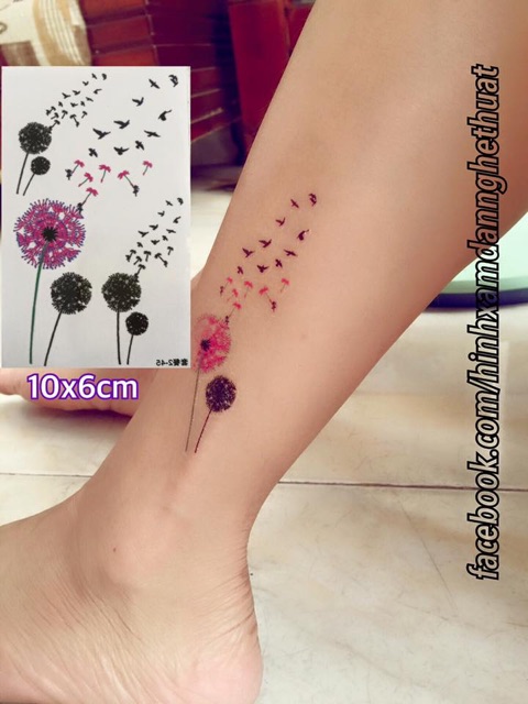 Hình xăm dán hoa bồ công anh hồng 10x6cm