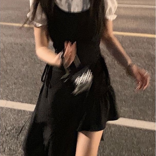 Đầm MURIOKI tay ngắn phồng màu đen phong cách Nhật Bản đi học xinh xắn dành cho nữ