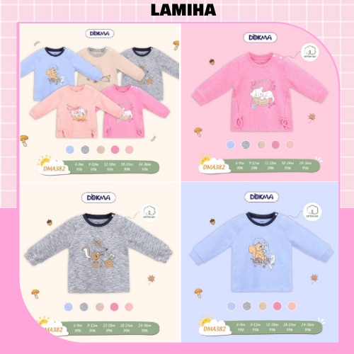 Áo thun dài tay thu đông Dokma cho bé trai bé gái chất dày dặn sale size 6-36M DMA382 Lamiha