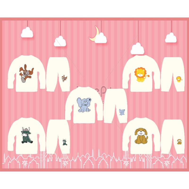 Combo 5 Bộ dài tay in hình thú đáng yêu cho bé bo008  _Lan Nhi