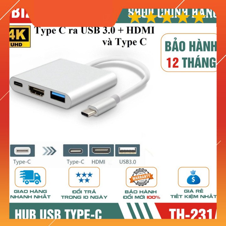 HUB USB Type C sang HDMI, USB 3.0 và Type-C dùng cho Apple MacBook,Google Chromebook Pixel