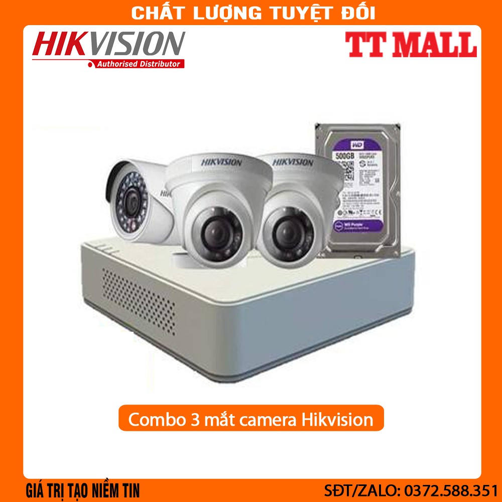 [Mã ELHAMS5 giảm 6% đơn 300K] {Giá Hủy Diệt} Trọn Bộ Camera Quan Sát 3 Mắt HIKVISION + ổ cứng 500g cùng đầy đủ phụ kiện