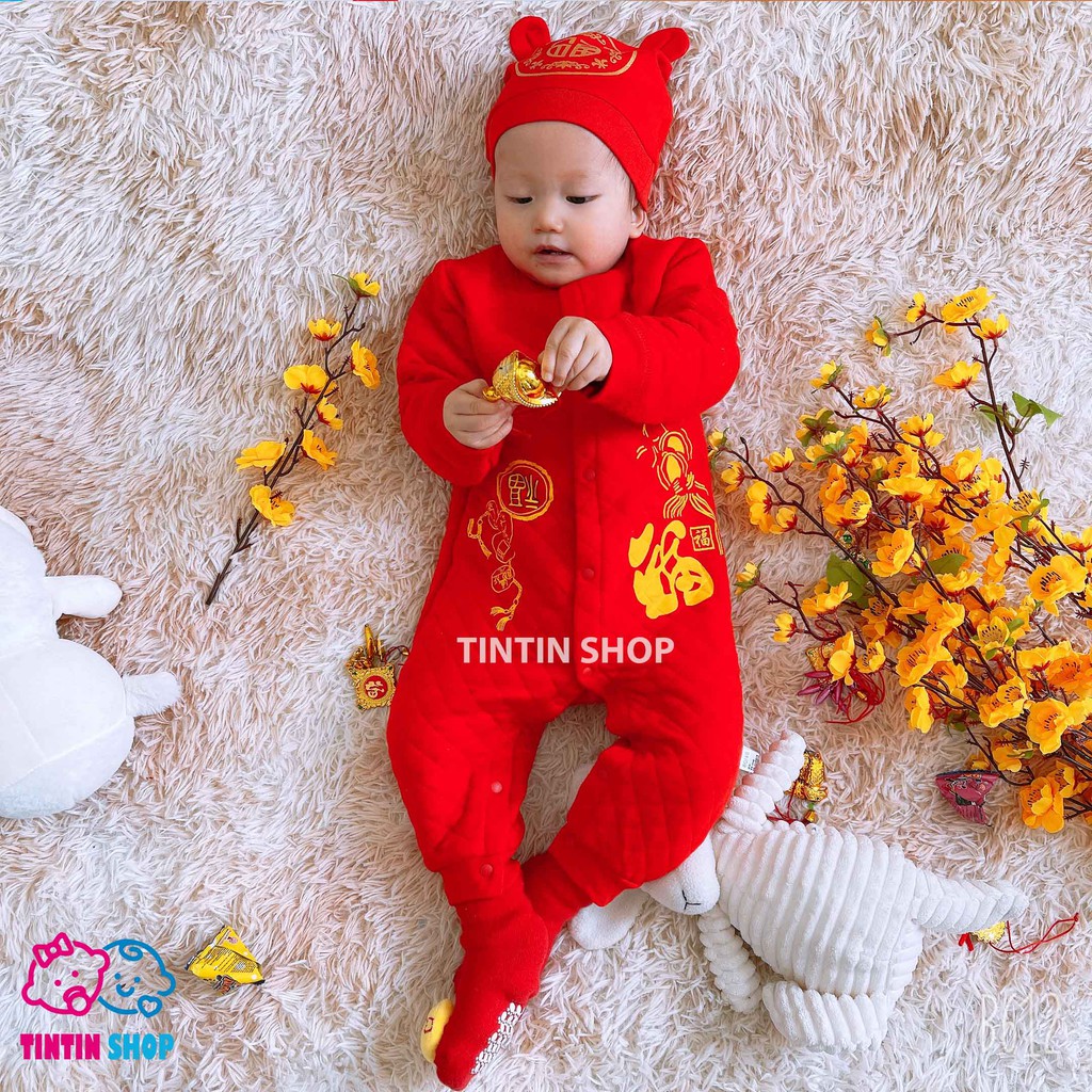 Set body tết dài tay trần bông Body diện tết tết tài lộc cho bé SLTB07