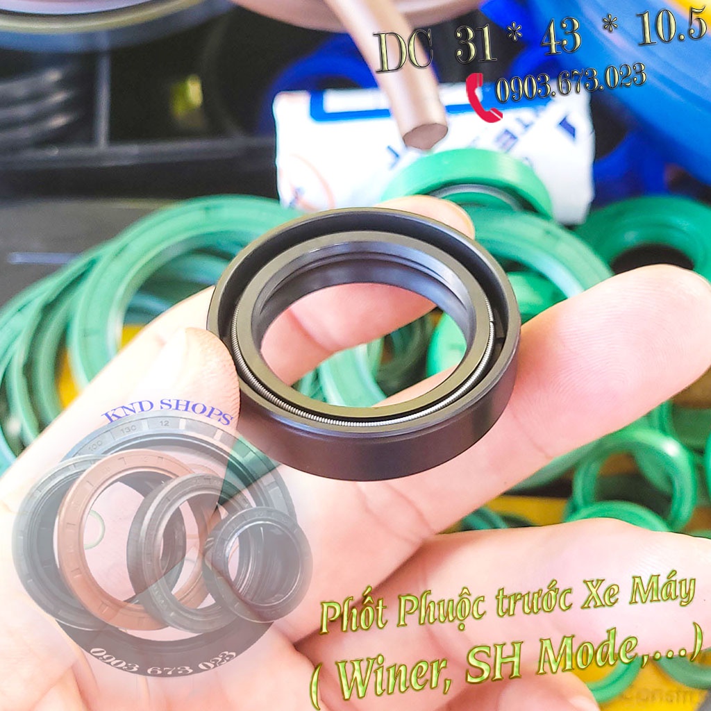 Phốt phuộc trước DC 31*43*10.5 dùng Winner, Lead, SCR, SH Mode, PCX,... phụ tùng xe máy loại vòng đệm cao su 2 lò xo