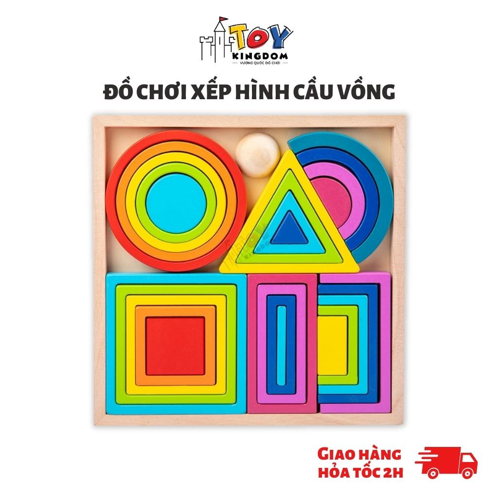 Đồ Chơi Gỗ Xếp Hình Cầu Vồng Giúp Bé Nhận Biết Các Khối Hình Học, Màu Sắc Phát Triển Trí Tuệ Cho Bé