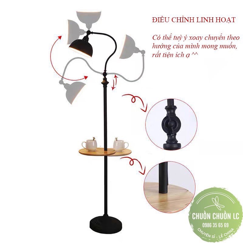 ĐÈN CÂY ĐỨNG TRANG TRÍ CÓ BÀN TRÀ PHONG CÁCH CỔ ĐIỂN mã DC-07