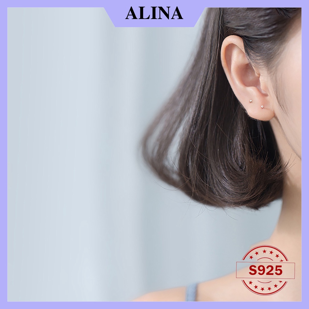 Bông Tai Bạc Nguyên Chất Giữ lỗ Alina Bông Hai Đầu Bi Khuyên Đeo Mũi Nam Nữ