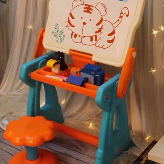 Bàn lego cho bé kèm bảng vẽ cho bé 2 in 1, bàn lắp ráp đồ chơi kèm vẽ gồm 88 chi tiết xếp hình