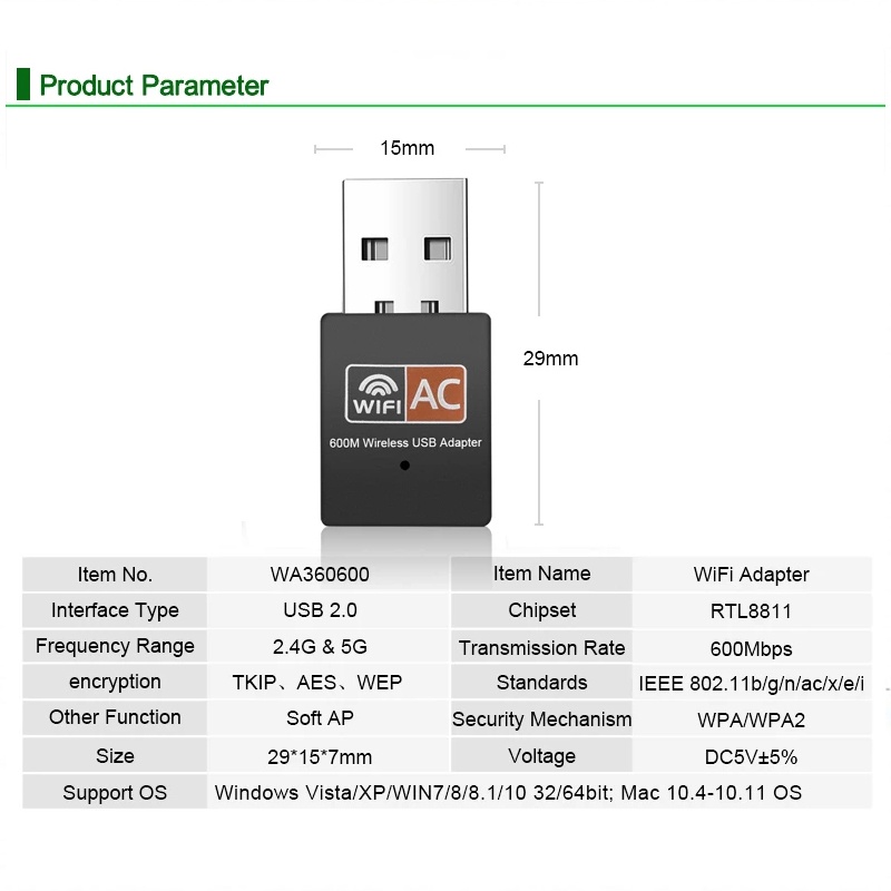 Bộ ăng ten thu sóng wifi 600Mbps 2.4GHz 5GHz băng tần kép 802.11b/n/g/ac