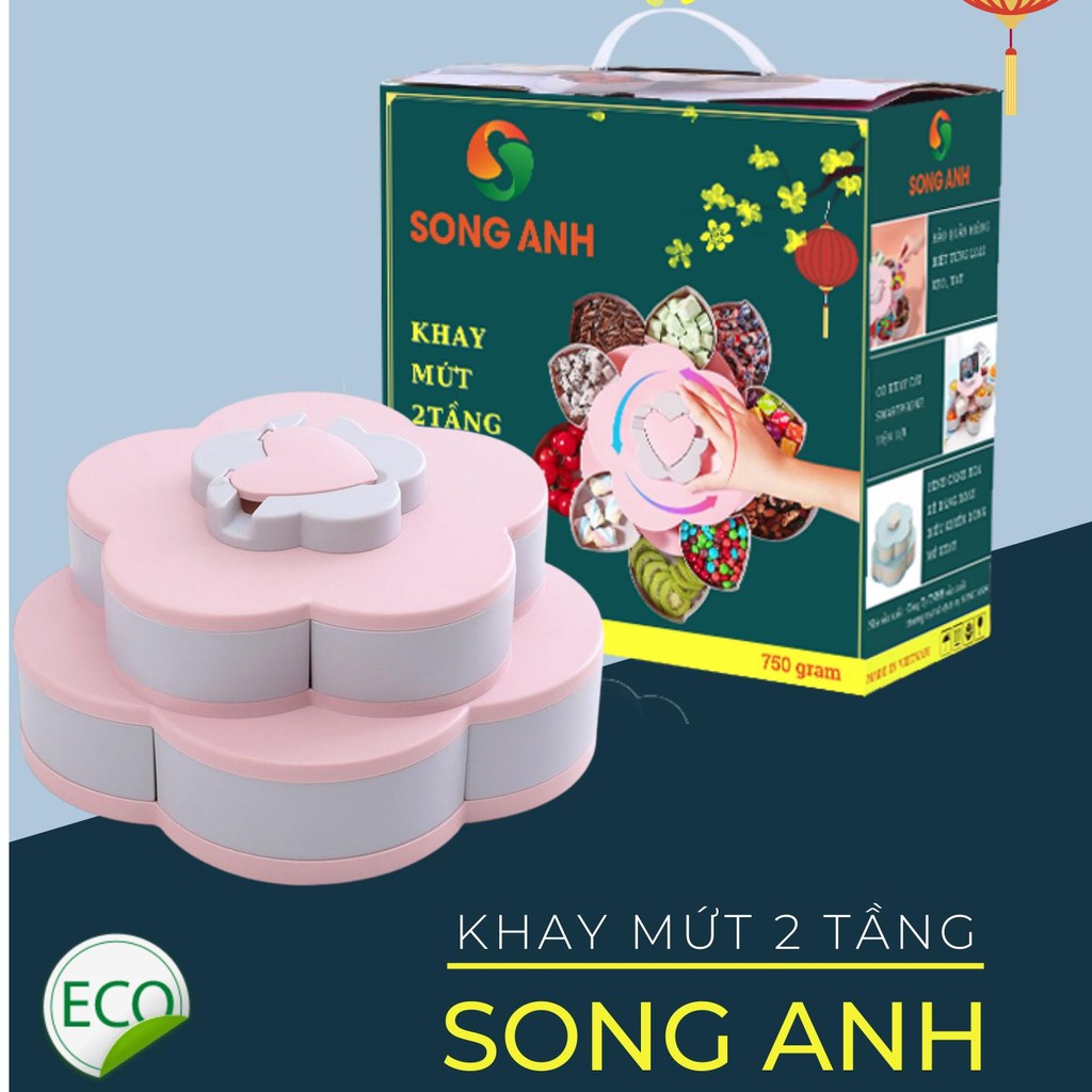 Hộp Đựng Mứt Tết Bánh Kẹo 2 Tầng 10 Cánh- Song Anh