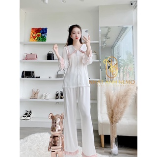 Đồ bộ pyjama nữ lụa latin thiết kế ren