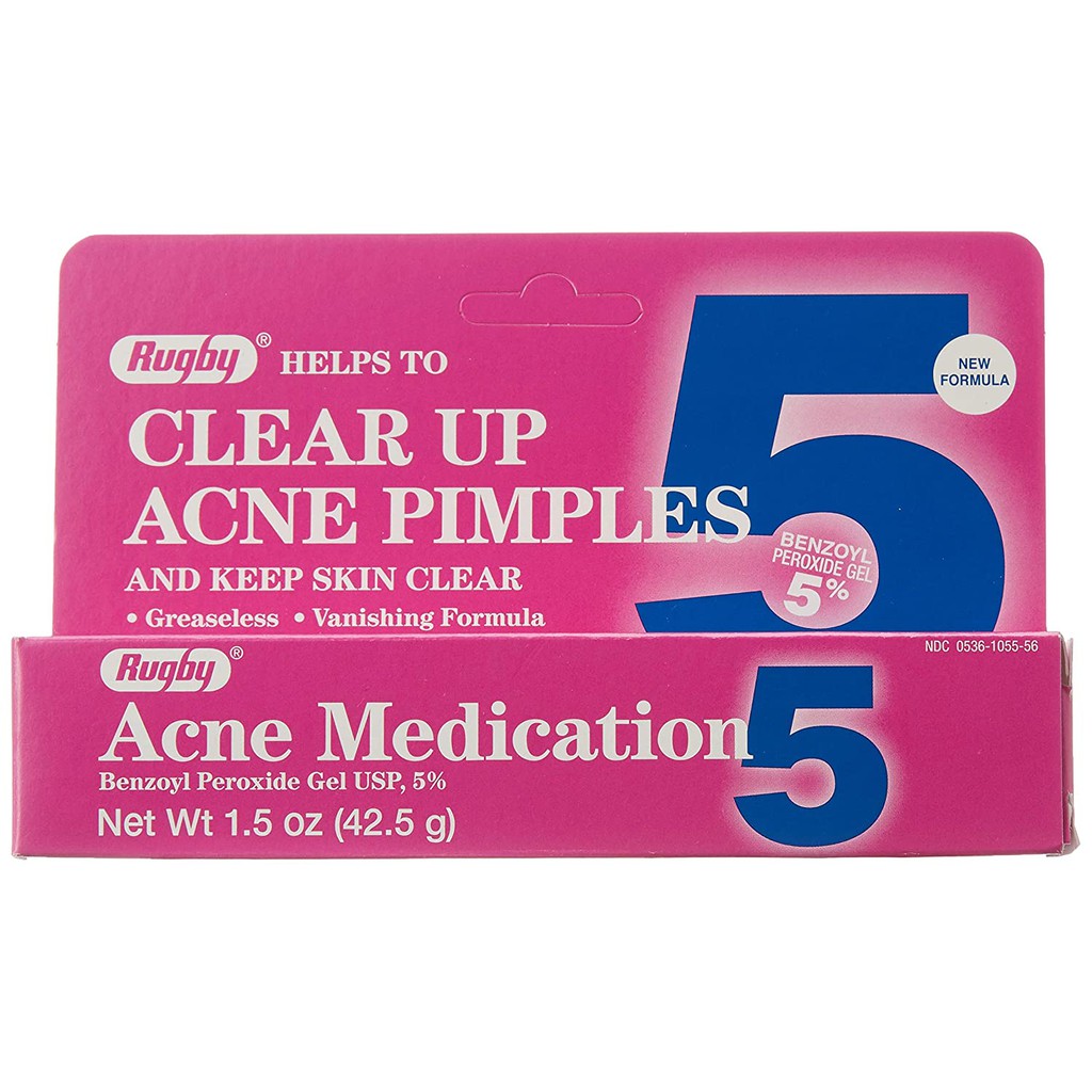 Kem Giảm Mụn Viêm, Bọc - RUGBY ACNE MEDICATION GEL BENZOYL PEROXIDE 5%