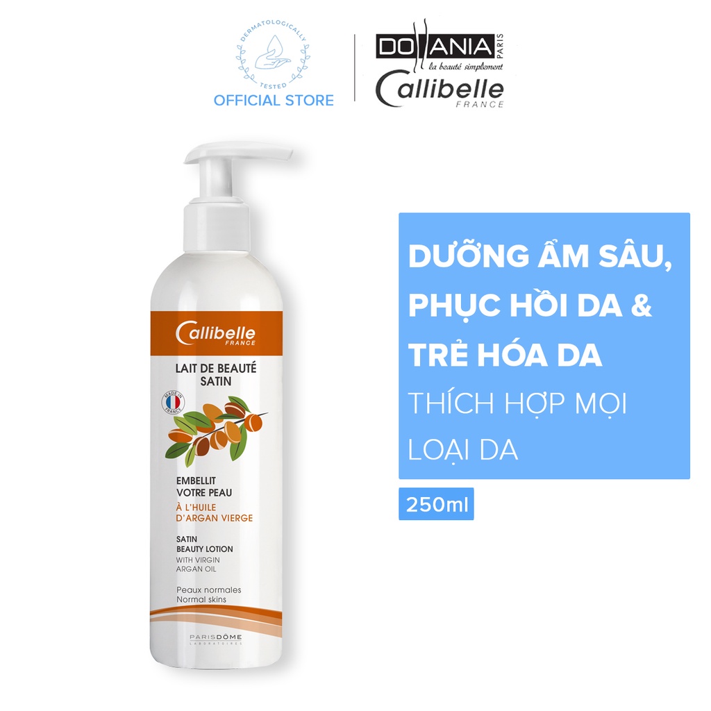 Sữa dưỡng thể tinh dầu Argan Calibelle dành cho da mẫn cảm Satin Beauty Lotion With Virgin Argan Oil 250ml