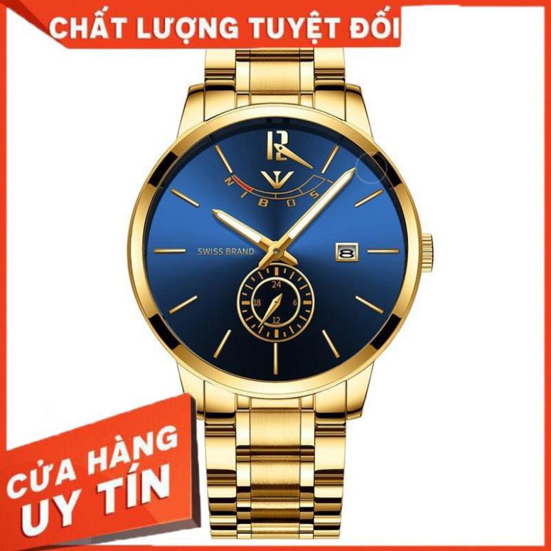 Đồng Hồ Nibosi Nam Chính Hãng Fullbox Dây Thép Không Gỉ Có Lịch Size 43mm Tặng Pin Kèm Phiếu Mua Hàng 49k